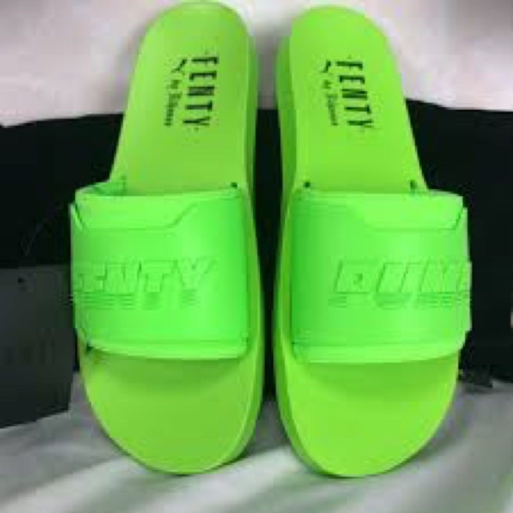 Neon Green Fenty Slides